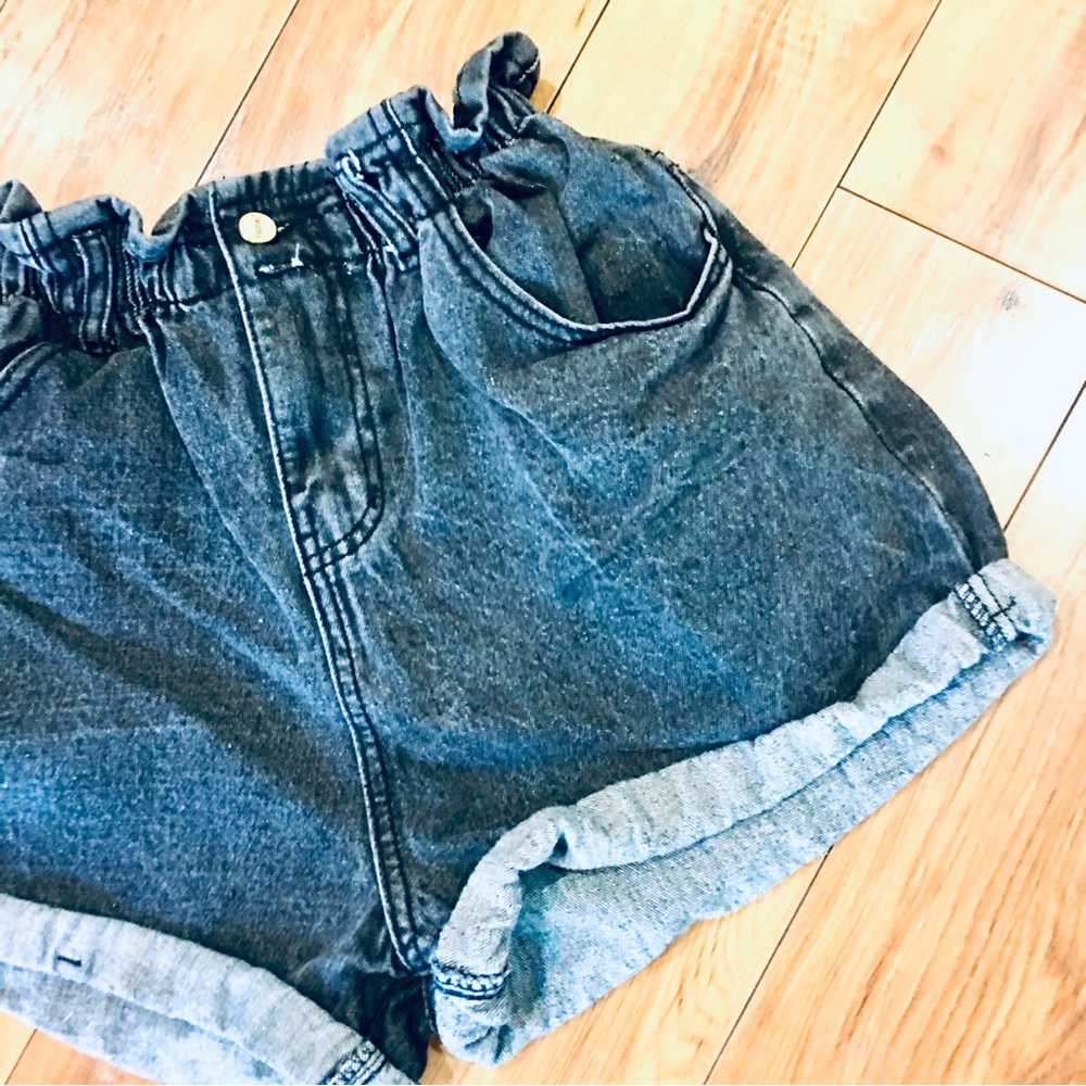 Denim jean shorts pull on elastic waist shortie summer college style gra…